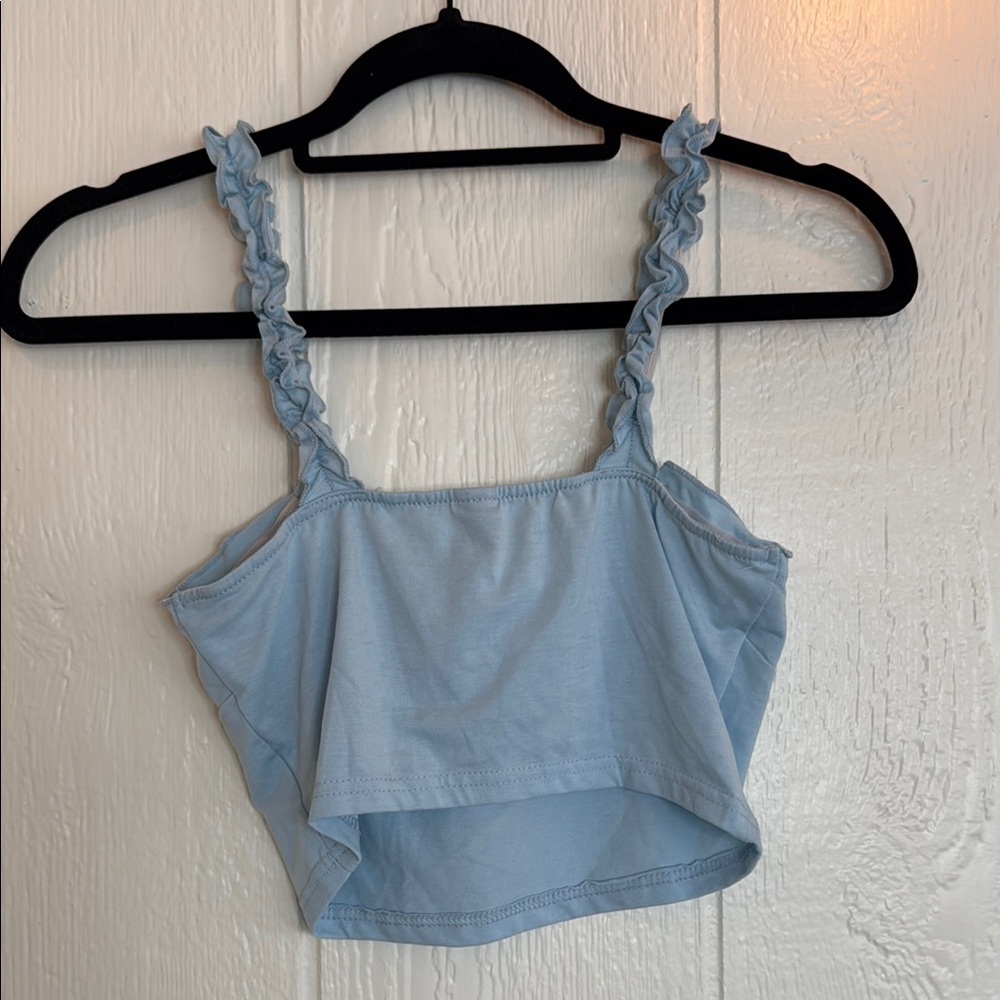 Light Blue Ruffled Women's Top - Picture 2 of 3